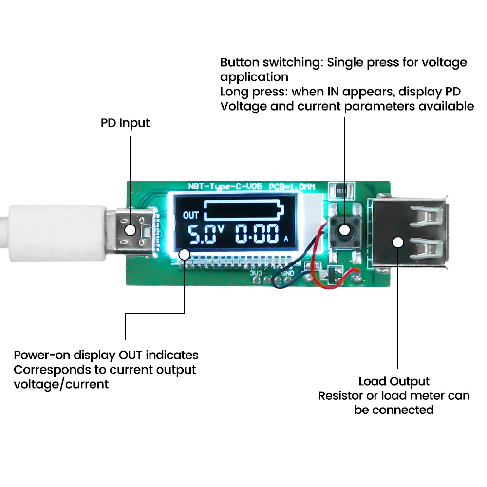 Bảng Mạch Kích Hoạt Giải Mã Sạc Nhanh Loại c Ziqucu Có Màn Hình lcd 5v / 9v / 15v / 20v