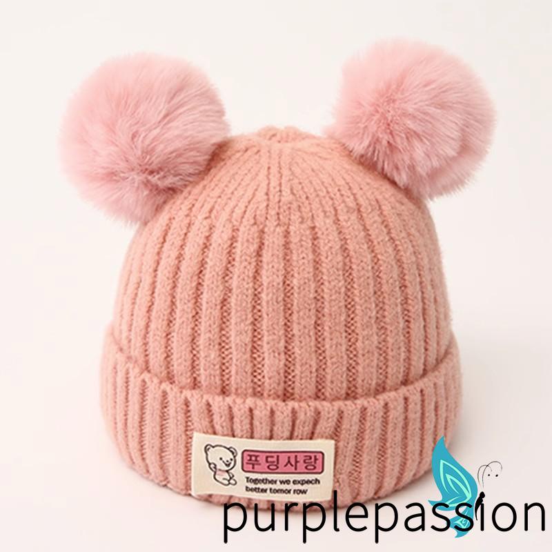 Mũ beanie Dệt Kim Màu Tím In Chữ bear Thời Trang Thu Đông Ấm Áp Cho Bé Trai Bé Gái