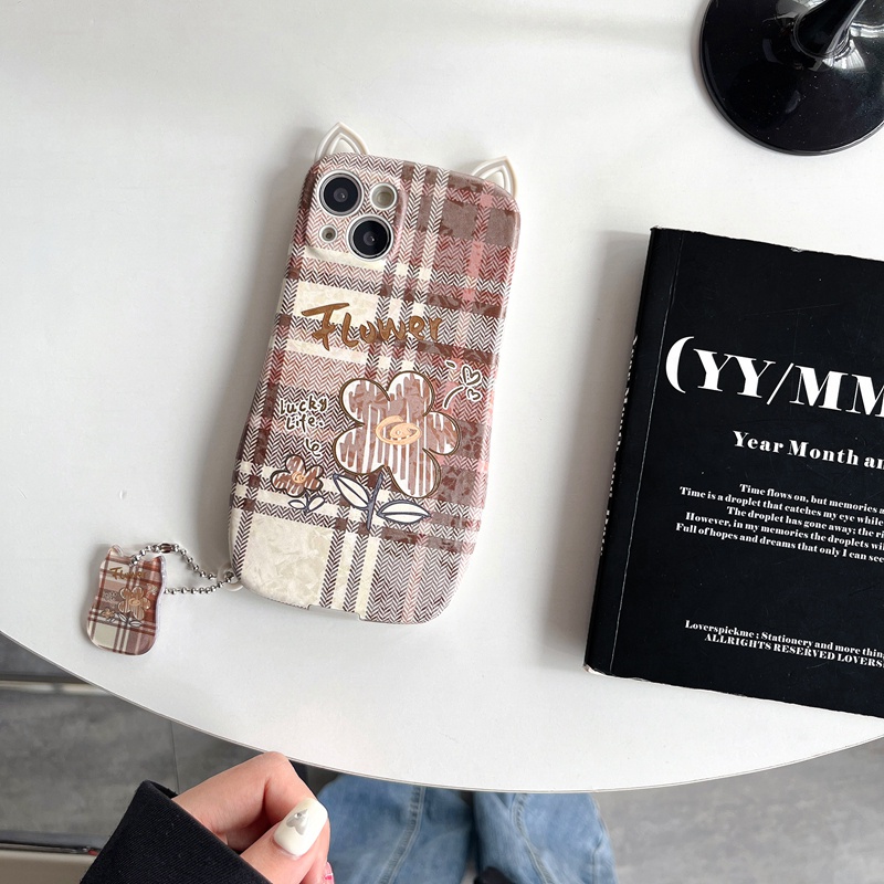 Bao Da Điện Thoại ins Họa Tiết Hoa Và Tai Mèo Cho iphone 15 pro max 14 13 12 11 x xs max xr 7 8 plus 14plus Ốp