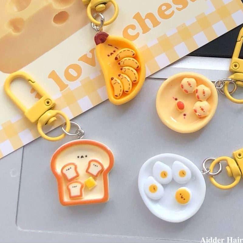 🍬🍬Móc Khóa Trang Trí Ba Lô / Túi Xách Hình Bánh Mì Trứng / Chuối Hoạt Hình Sáng Tạo Dễ Thương