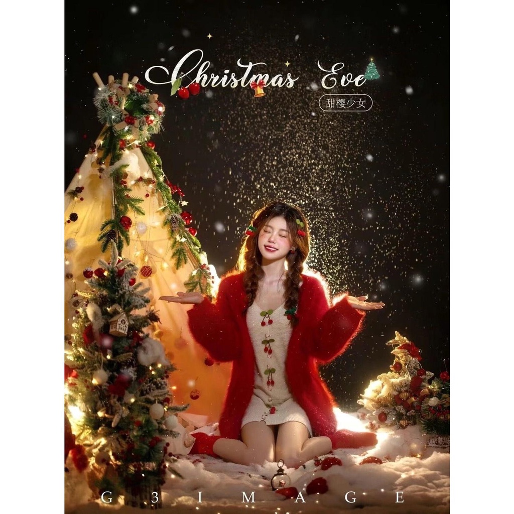 Áo Khoác cardigan Dệt Kim Màu Đỏ Phong Cách Giáng Sinh Thu Đông Mới Làm Phụ Kiện Chụp Ảnh Cho Bé Gái