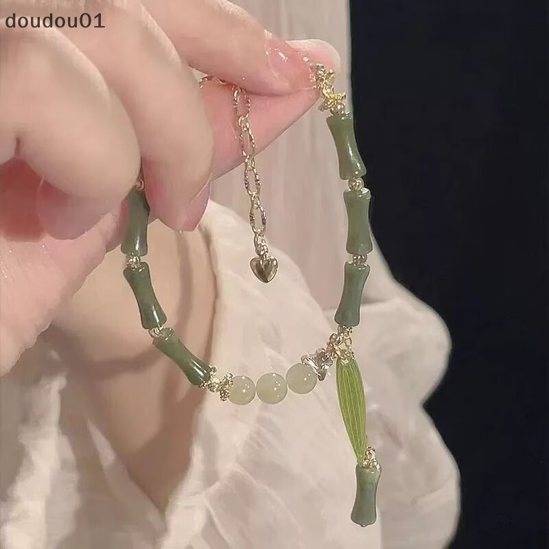 Vòng Tay Chuỗi Hạt Lá Tre Màu Xanh Lá Cây Phong Cách Trung Hoa Cổ Điển Hợp Thời Trang Làm Quà Tặng Cho Nữ