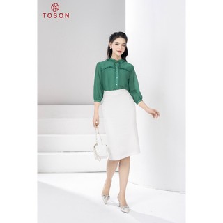 Áo tơ lụa xanh, cổ tàu xếp bèo 16125X83 Toson