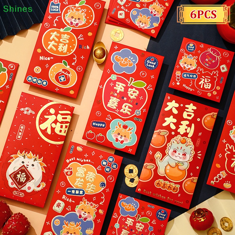 Shines Bộ 6 Bao Lì Xì Hình Rồng Đỏ May Mắn Cho Năm Mới 2024 vn