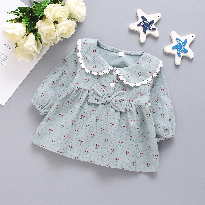 Đầm cotton Tay Dài In Họa Tiết cherry Dễ Thương Thời Trang Cho Bé Gái Sơ Sinh