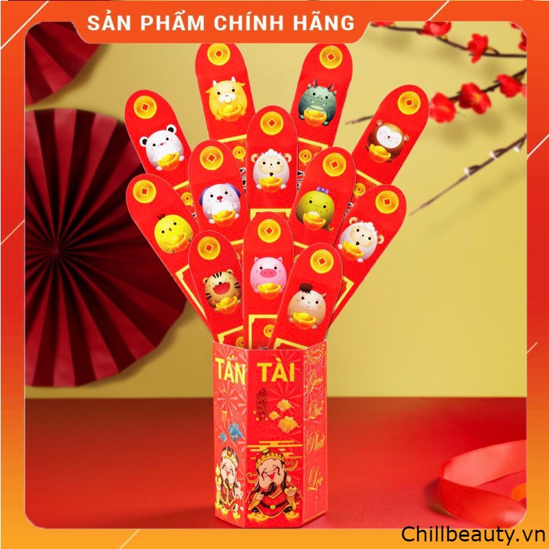 Bao lì xì gieo quẻ hộp 12 quẻ cáng bóng tuyệt đẹp, bao lì xì tết 2024