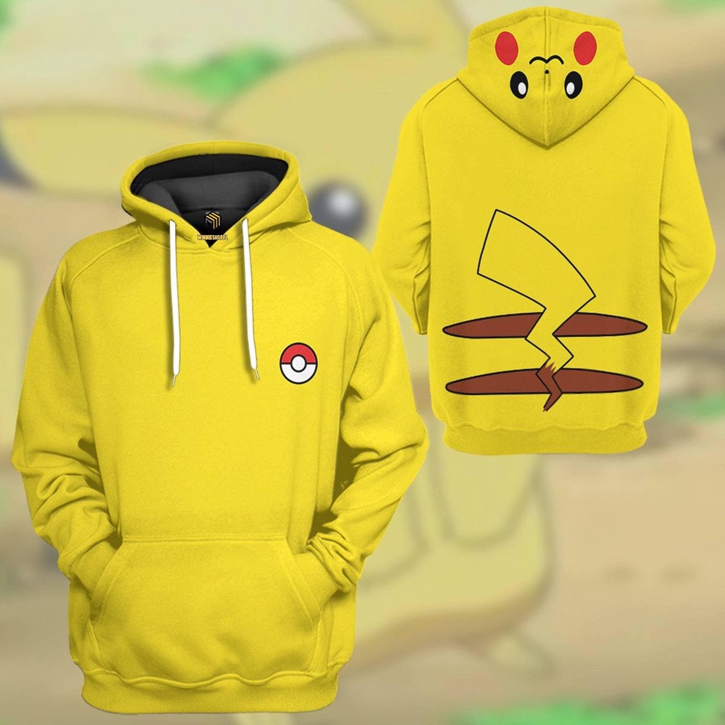 Áo Hoodie 3D in đầy đủ Pikachu | Áo sơ mi Cosplay Pokeball Pikachu | Áo Hoodie Pikachu Anime Nhật Bả