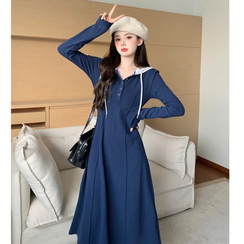 Đầm Hoodie Tay Dài Màu Sắc Tương Phản Thời Trang Cho Nữ (40-100kg)
