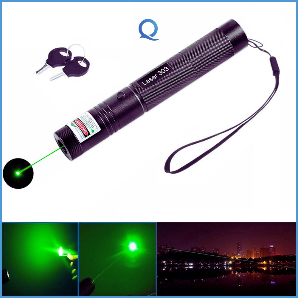 Đèn pin mini laser 303 tia sáng xanh siêu sáng, đèn laser siêu mạnh cao cấp gồm pin, sạc và khóa bút trình chiếu lazer