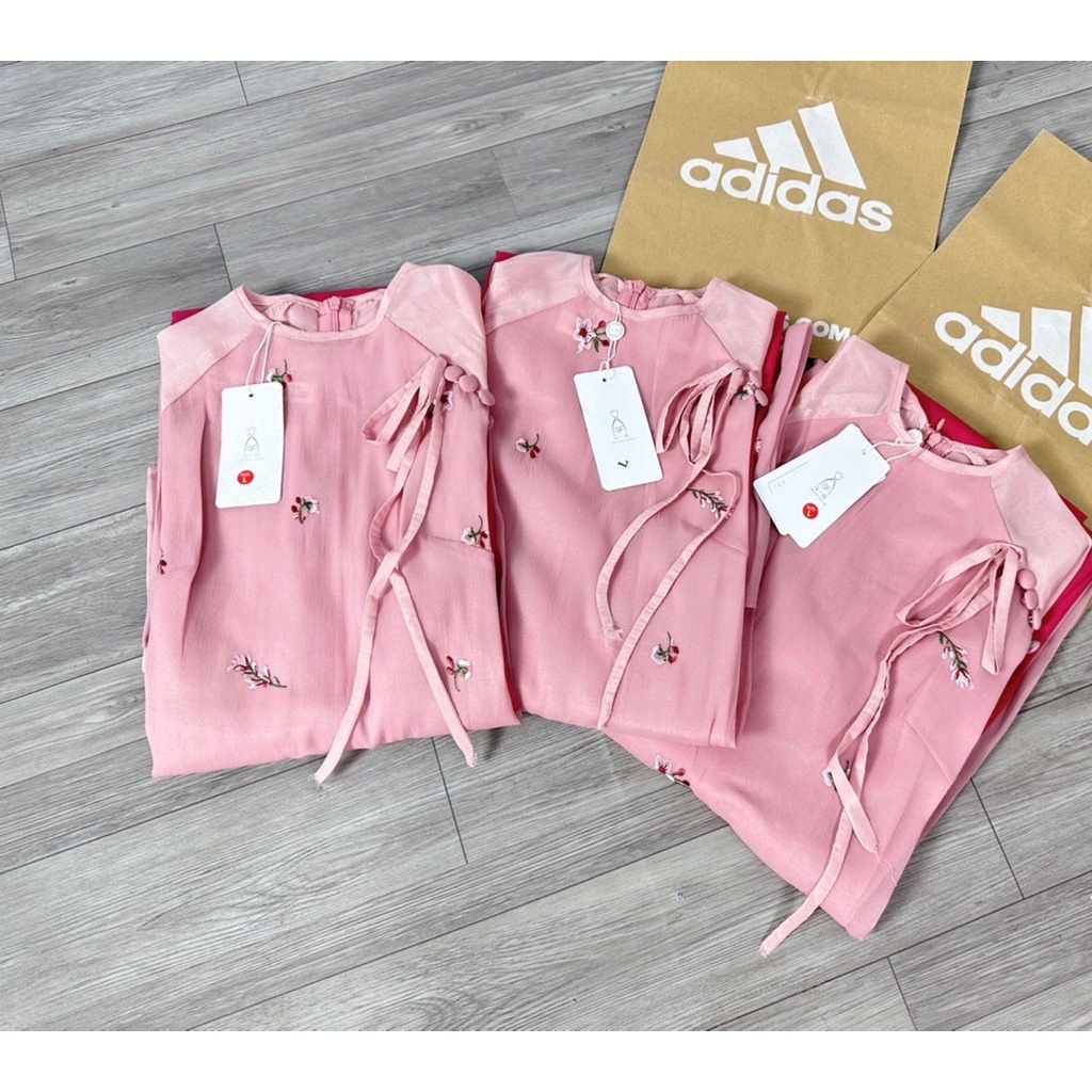 S38 - SET ÁO DÀI NỮ HỒNG CÚC VAI THÊU HOA