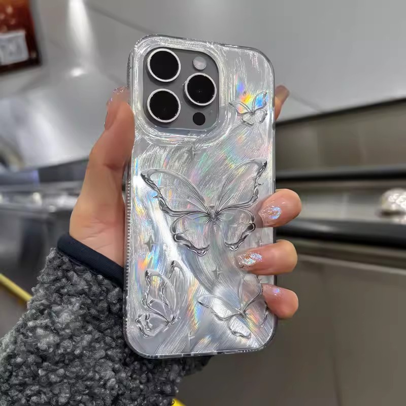 Ốp Điện Thoại Chống Sốc Họa Tiết Bướm Lấp Lánh Cho iphone 15 14 12 13 11 pro max
