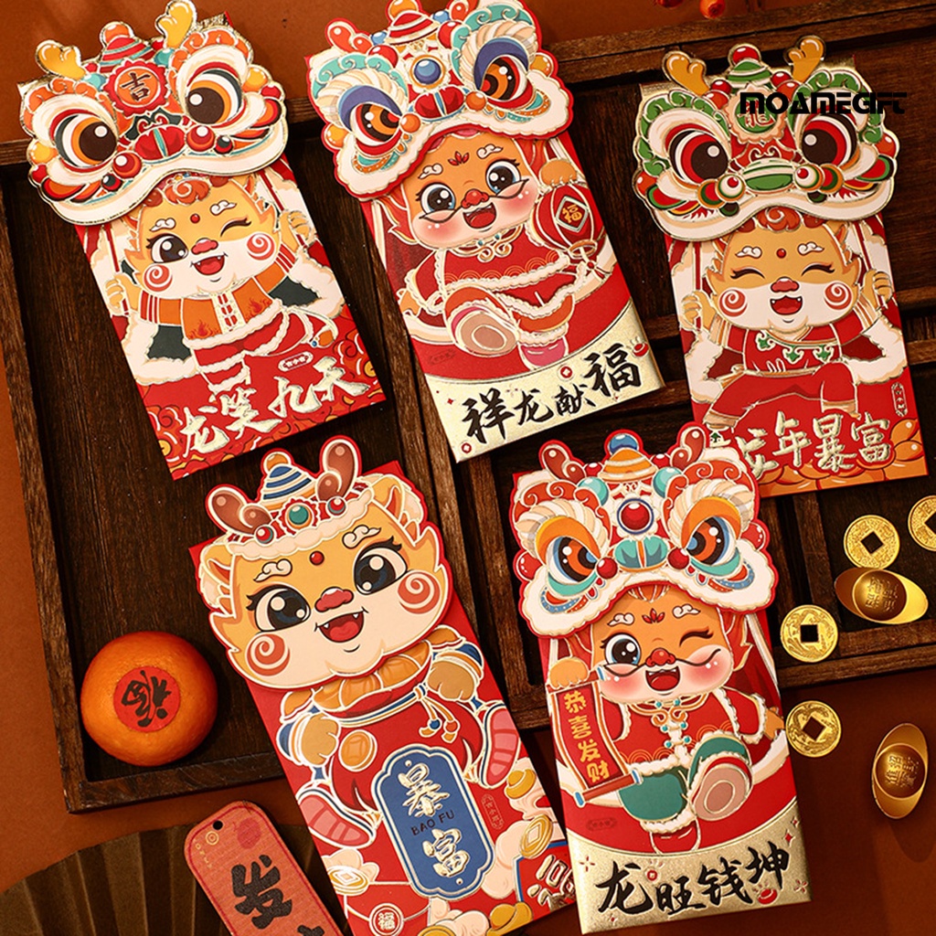 Set 4 Bao Lì Xì Đỏ Hình Rồng Hoạt Hình Phong Cách Trung Hoa May Mắn Cho Năm Mới May Mắn