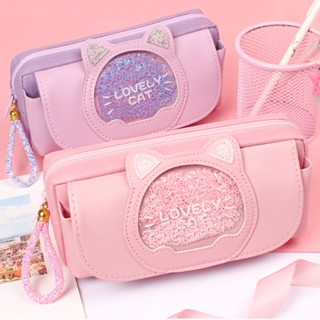 Túi Đựng Bút Bằng Vải Bạt Ba Lớp Họa Tiết Cát Lún Dễ Thương Sáng Tạo Phong Cách Hàn Quốc
