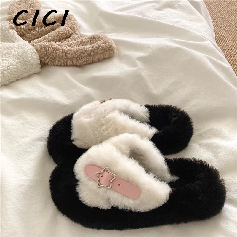 CICI dép nữ dép lông dép sandal nữ dép bánh mì Kiểu dáng độc đáo Thấm hút mồ hôi Hợp thời Cá tính FDL23C08YA 50Z231211