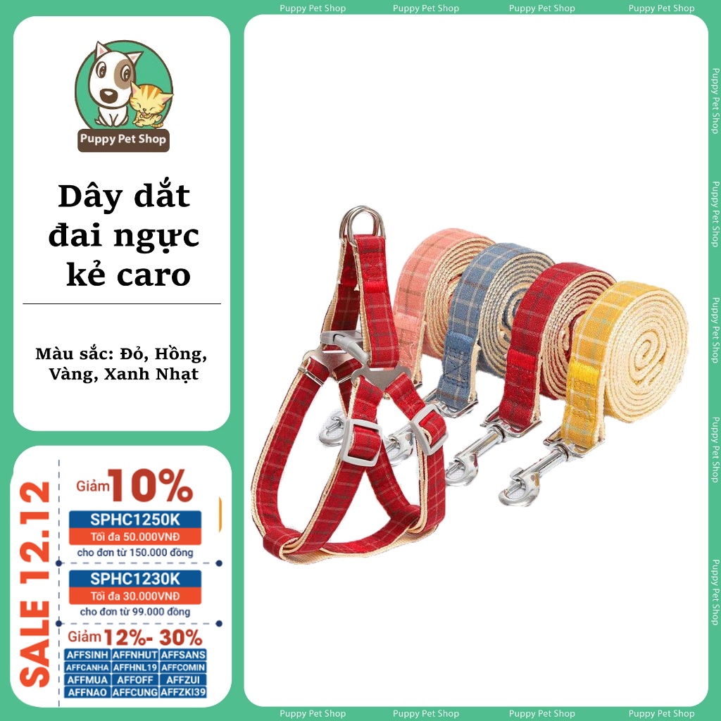 Dây Đai Ngực Kẻ Caro Cho Chó Mèo