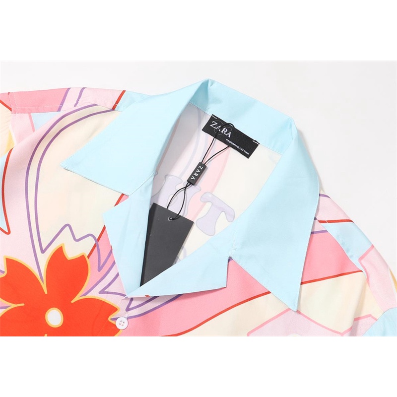 Za * Áo Thun polo Màu Hồng gradient Họa Tiết Hoa medusa Chất Lượng Cao Thoải Mái Mùa Hè