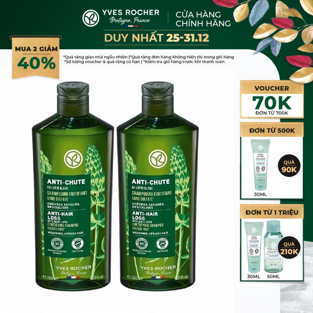 Combo 2 Dầu Gội Giảm Tóc Gãy Rụng Yves Rocher Anti-Hair Loss With White Lupin Fortifying Shampoo Sulfate Free Bottle