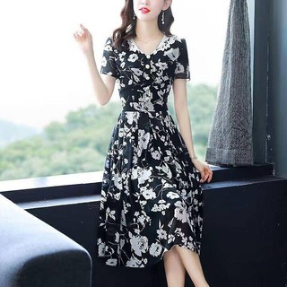 Đầm Voan Chiết Eo In Họa Tiết Đơn Giản Thời Trang Mùa Hè Dành Cho Nữ 40KG-77KG