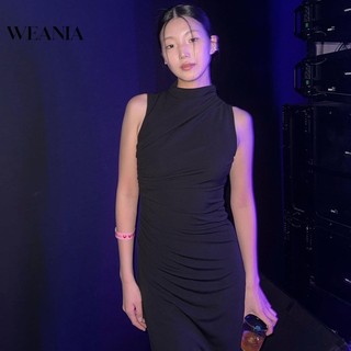 Đầm midi Cổ Cao Không Tay Xẻ Tà Thời Trang Cho Nữ