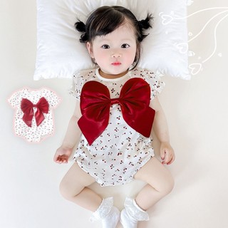 Bộ áo liền quần ngắn tay nơ lớn dễ thương cho bé gái 0-24 tháng tuổi