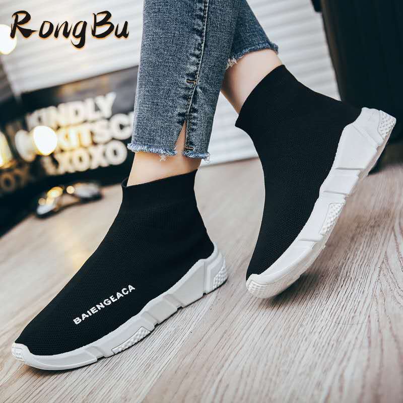 RongBu Giày Sneaker Dệt Kim Co Giãn Thoáng Khí Mẫu Mới 2024