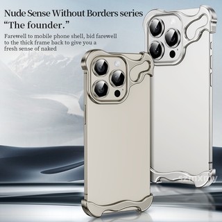 Dành Cho IPhone 15 13 14 12 Pro Max 15Plus Ốp Lưng Hợp Kim Nhôm Không Đều Có Bảo Vệ Ống Kính Miếng Đệm Góc Kim Loại Không Vành Chống Sốc