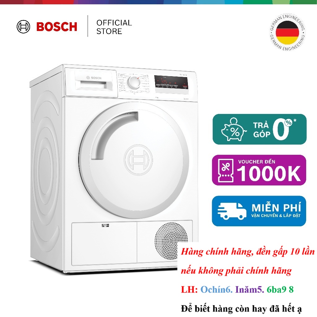 [HÃNG] Máy sấy ngưng tụ 8Kg Bosch WTN84201MY - Series 4