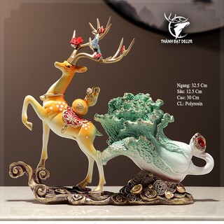 Tượng hươu kéo bắp cải tài lộc bình an, tượng phong thủy quà tặng tân gia khai trương sinh nhật