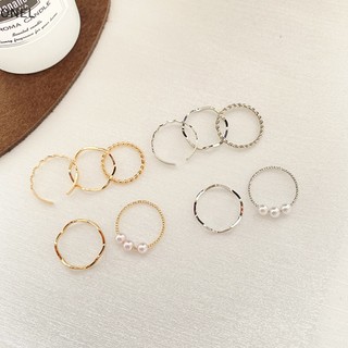 Bộ 5 nhẫn đính ngọc trai gợn sóng phong cách hàn quốc