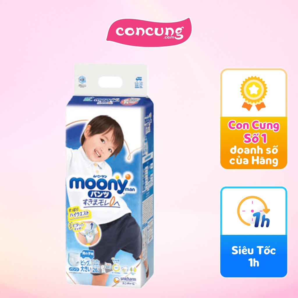 Tã quần Moony bé trai size XXL 26 miếng