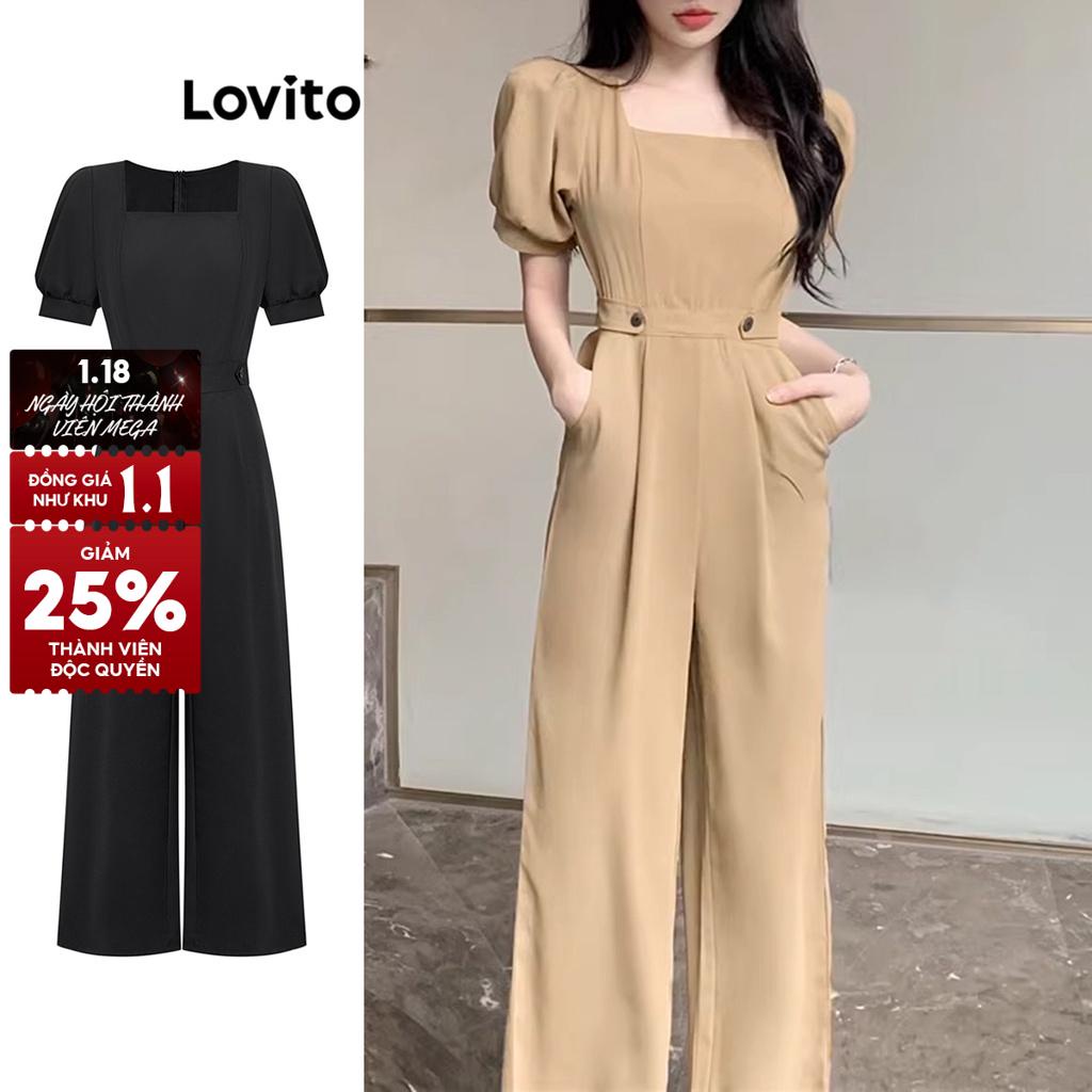 Lovito Bộ áo liền quần cơ bản trơn thường ngày cho nữ L68ED209 