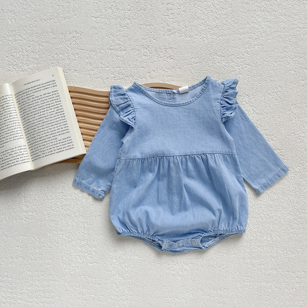 Áo Liền Quần Denim Dài Tay Thời Trang Dành Cho Trẻ Nhỏ