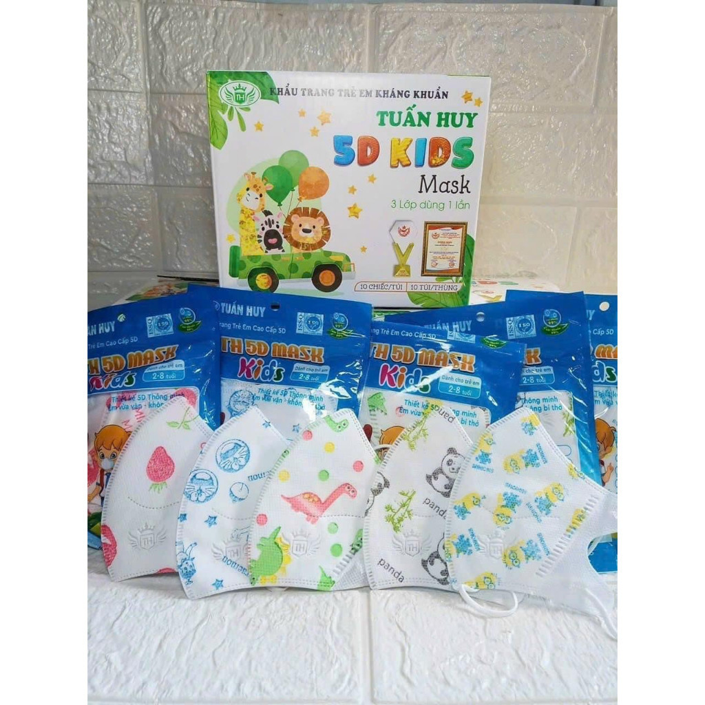 Set 100 Chiếc Khẩu Trang 5D Tuấn Huy Cho Bé Yêu In Hình Hoạ Tiết Dễ Thương_ 5D Bé