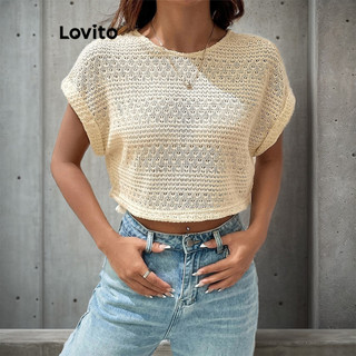 Áo thun Lovito vải jacquard màu trơn phong cách thường ngày cho nữ LBL09219