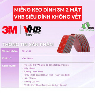 Miếng keo dính 3M 2 mặt VHB siêu bám dính, không lưu vết keo - KSS