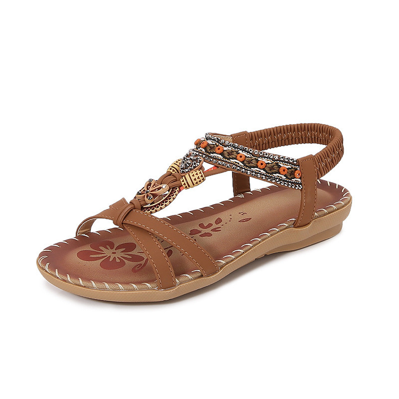 2026 Phong Cách Mới Bohemian Sandal Nữ Mùa Hè Mũi Tròn Phẳng Flip-Flops Giày Sandal Mũi Mở