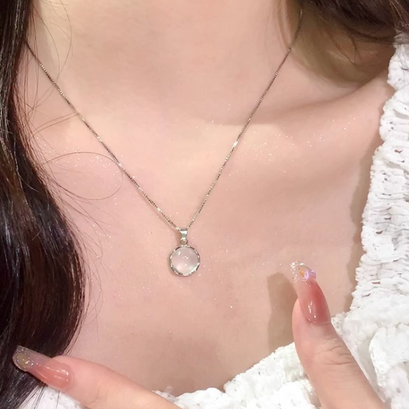 We flower Vòng cổ Bạc 925 Mặt Đá Mặt Trăng Thời Trang Cho Nữ