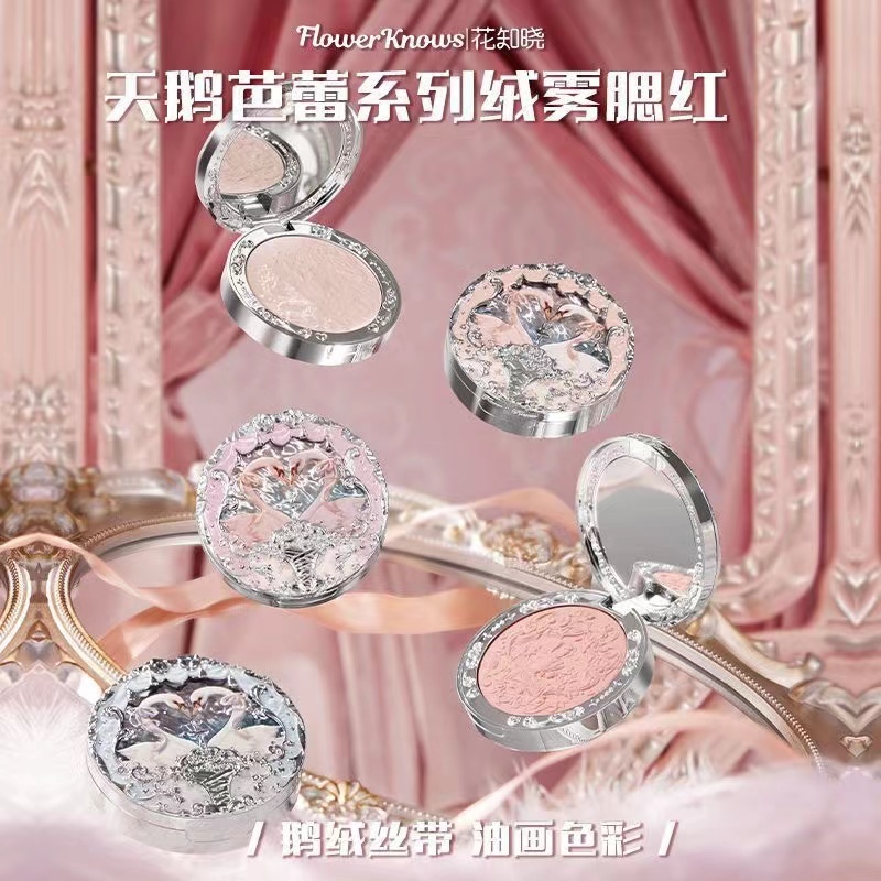 Hoa / Phấn Má Hồng Nhung Lì Dạng Viên Bi Lăn Thiên Nga Dập Nổi Trang Điểm Khuôn Mặt