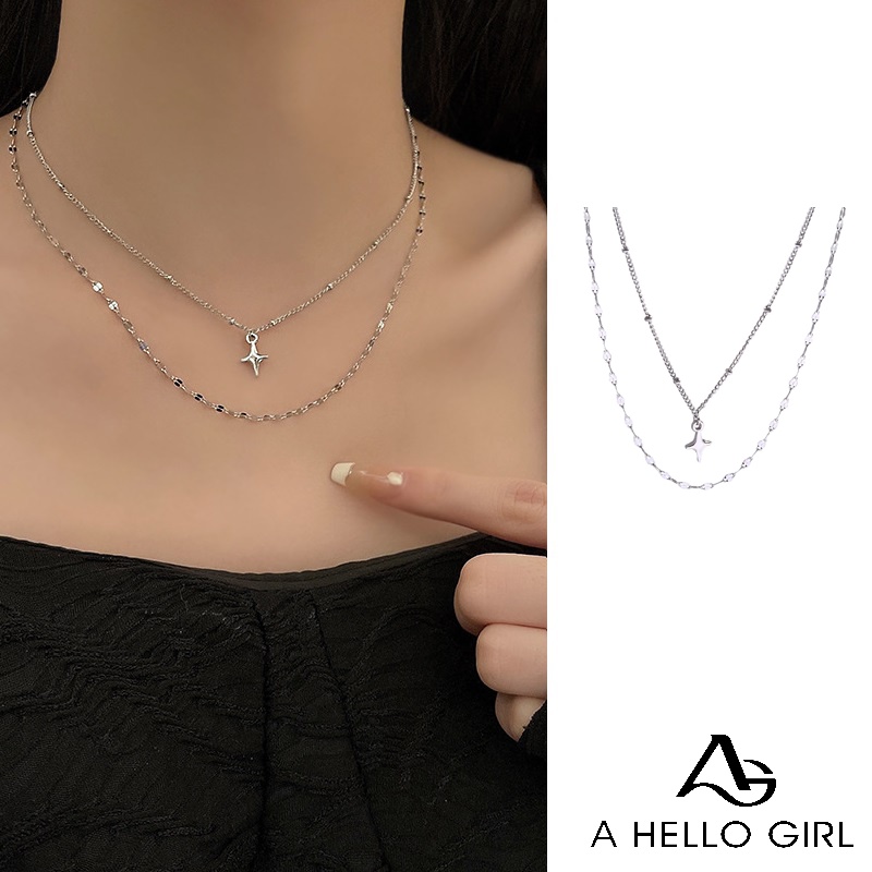 Ahellogirl Vòng cổ Hai Lớp Bằng Thép Titan Cá Tính Thời Trang Dành Cho Nữ