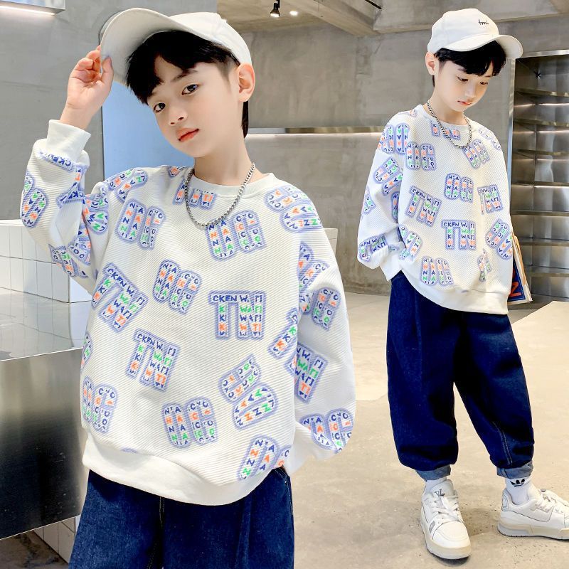AMILA Áo sweater Dài Tay Dáng Rộng In Chữ Thời Trang Mùa Đông Cho Bé Trung Niên