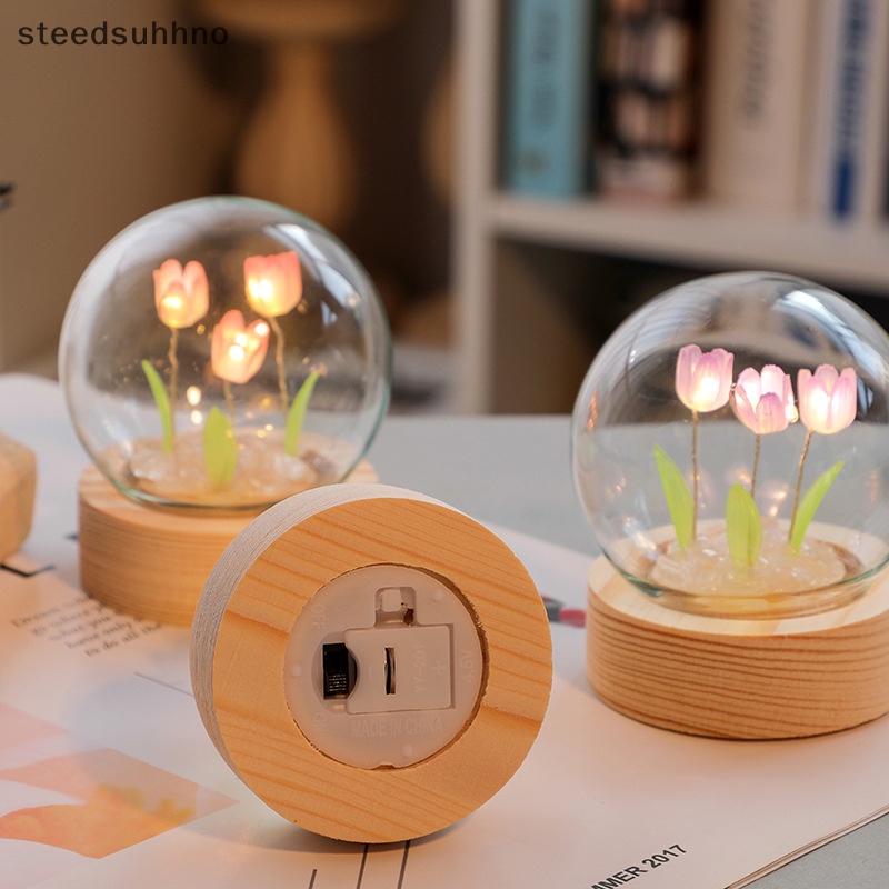 Steedsu Đèn Ngủ Bóng Thủy Tinh Hình Hoa tulip mini Có Đèn led Trang Trí Phòng Ngủ / Tiệc Cưới / Sinh Nhật hhno