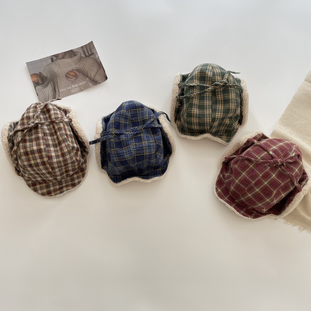 Mũ Lông Cừu Giữ Ấm Bảo Vệ Tai Phong Cách vintage Hàn Quốc Cho Mẹ Và Bé