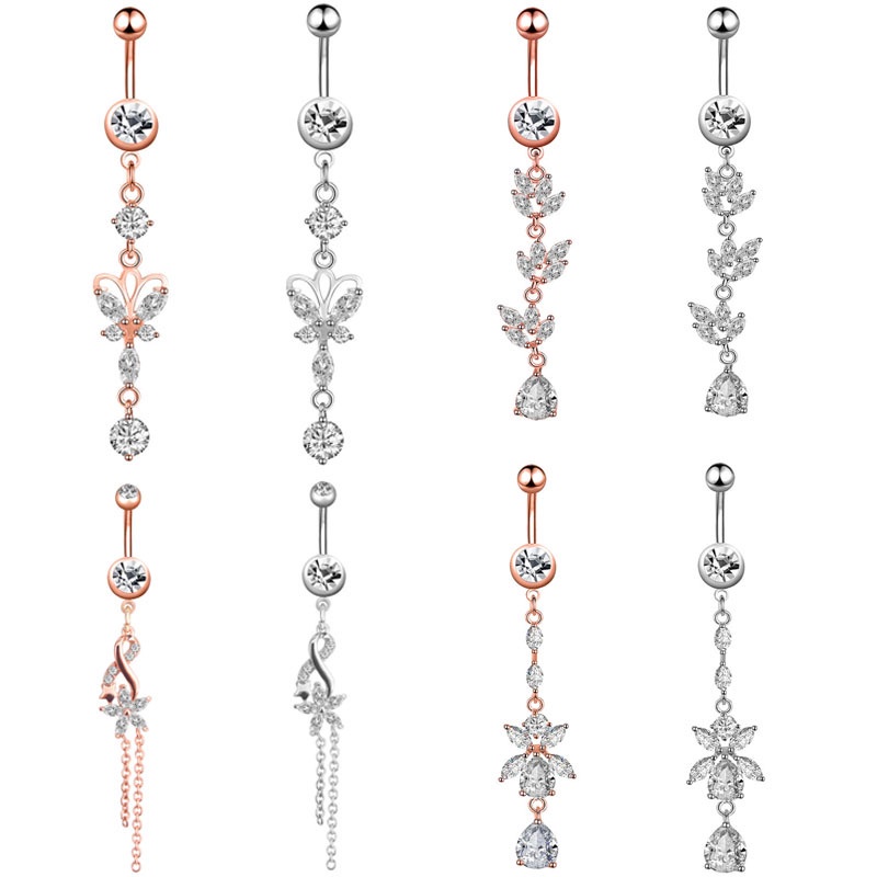 Thời Trang 1 Khuyên Rốn Dạng Tua Rua Dài Đính Đá zircon Lấp Lánh