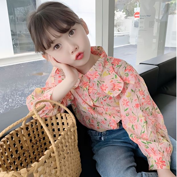 Áo Sơ Mi Mỏng Màu Trơn In Họa Tiết Thời Trang Mùa Thu Hàn Quốc Cho Bé Gái