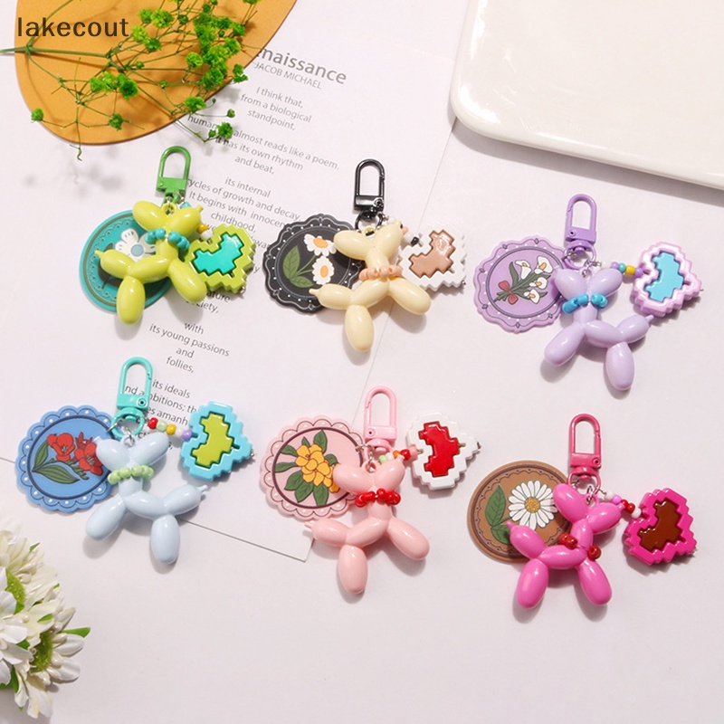 Lat kawaii Móc Khóa Hình Chú Chó Và Bong Bóng Hoạt Hình Màu Kẹo Ngọt Trang Trí Ba Lô Cho Nữ