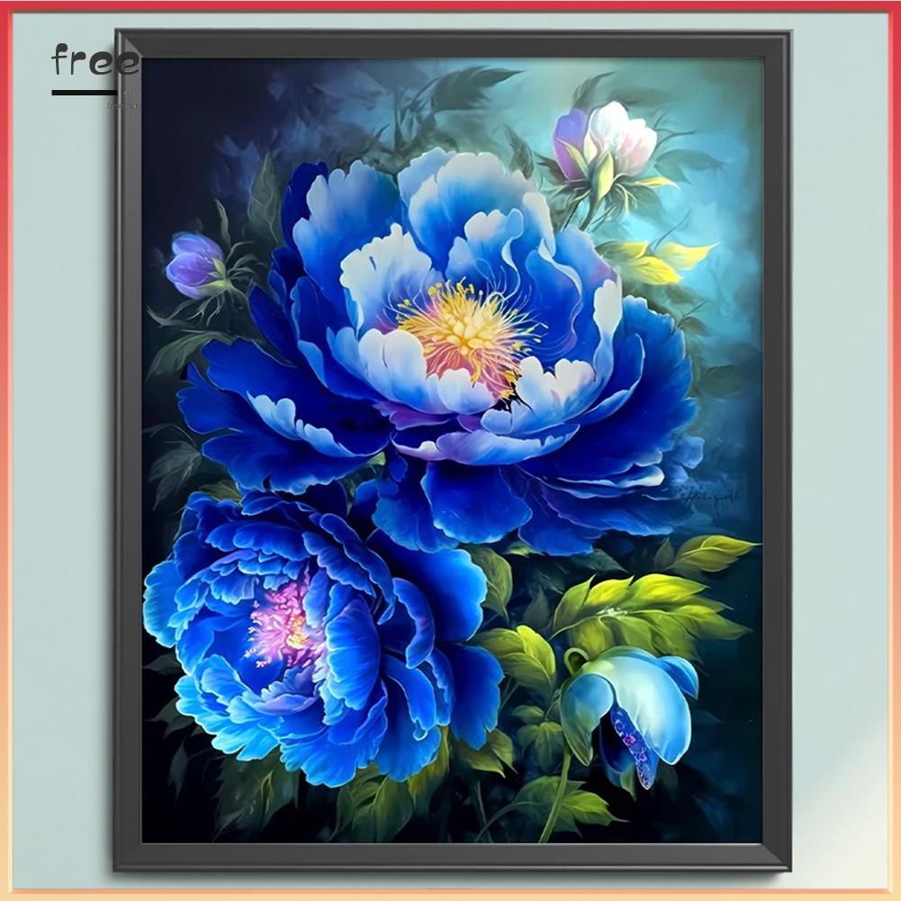 Bộ Tranh Thêu Chữ Thập 11ct Hình Hoa Mẫu Đơn Màu Xanh Dương Bằng cotton