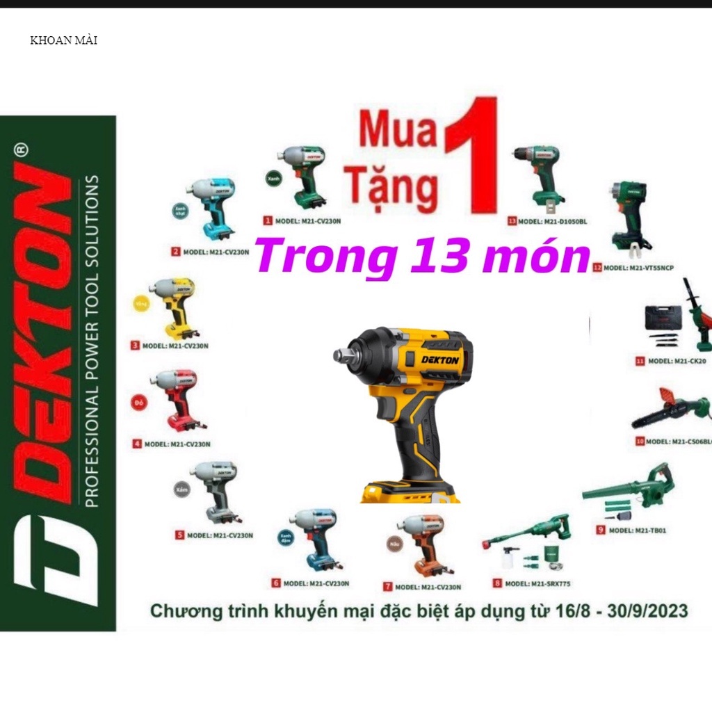 Máy Siết Bulong 550Nm Pin 21V Dekton / M21-IW550PRO / Sử Dụng Chân Pin Phổ Thông CHÍNH HÃNG ...I