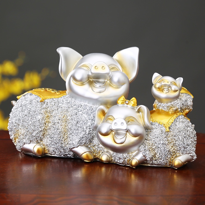 Decor Phòng Khách "Gia Đình Heo May Mắn" Kệ Đựng Đồ, Đồ Trang Trí Phòng Khách, Lối Vào Phòng Học Tủ Rượu