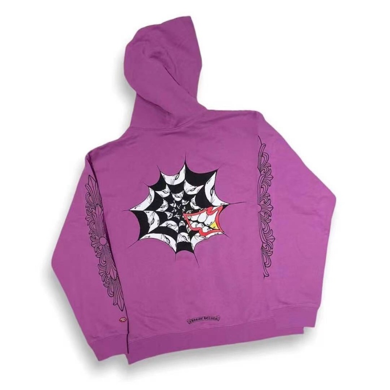 Chr Áo Hoodie Dáng Rộng In Hình Nhện / Trái Tim graffiti Màu Tím Thương Hiệu ch Thời Trang Đường Phố Cao Cấp web Phong Cách unisex