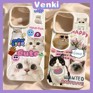 VENKI - Dành cho iPhone 15 Pro max Ốp lưng màu trắng có thể phân hủy thân thiện với môi trường Chống sốc Mèo con màu nâu đen dễ thương Tương thích với iPhone 14 Pro max 13 Pro max 12 11Pro Max XR XS 7Plus 8PlusC